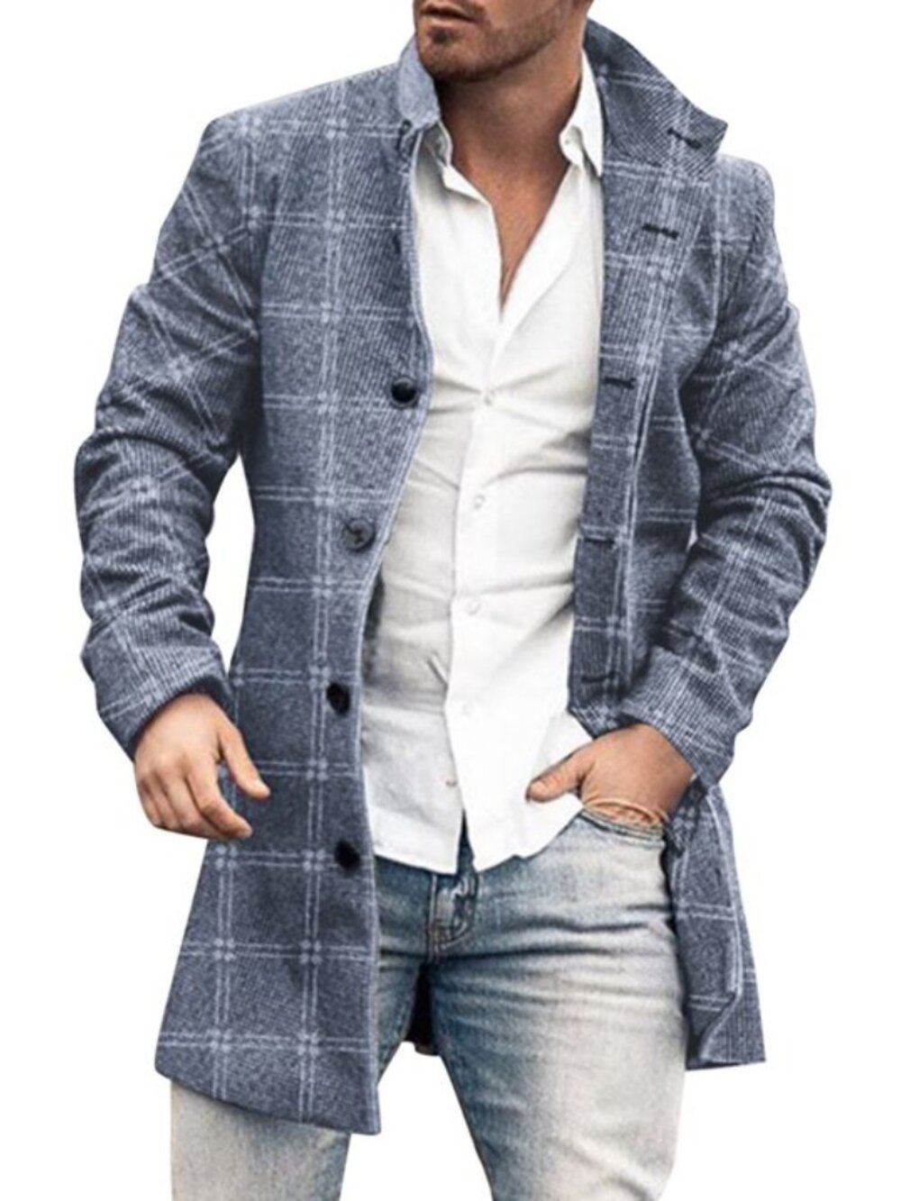 Men's Winter Stand-Up Collar Trench Pea Trench Coats Long Sleeve Button Up